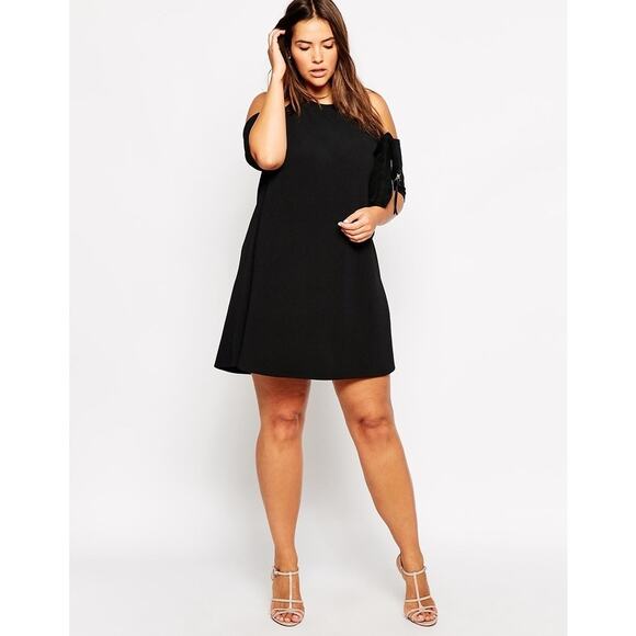 Pink Clove Plus Size 20 Black Cold Shoulder Fit n Flare Cocktail Dress - Picture 1 of 10